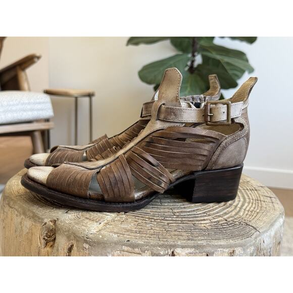 Freebird Steven Arrow Leather Strappy Bootie Sandals Block Heel Women’s 7 - Picture 1 of 10
